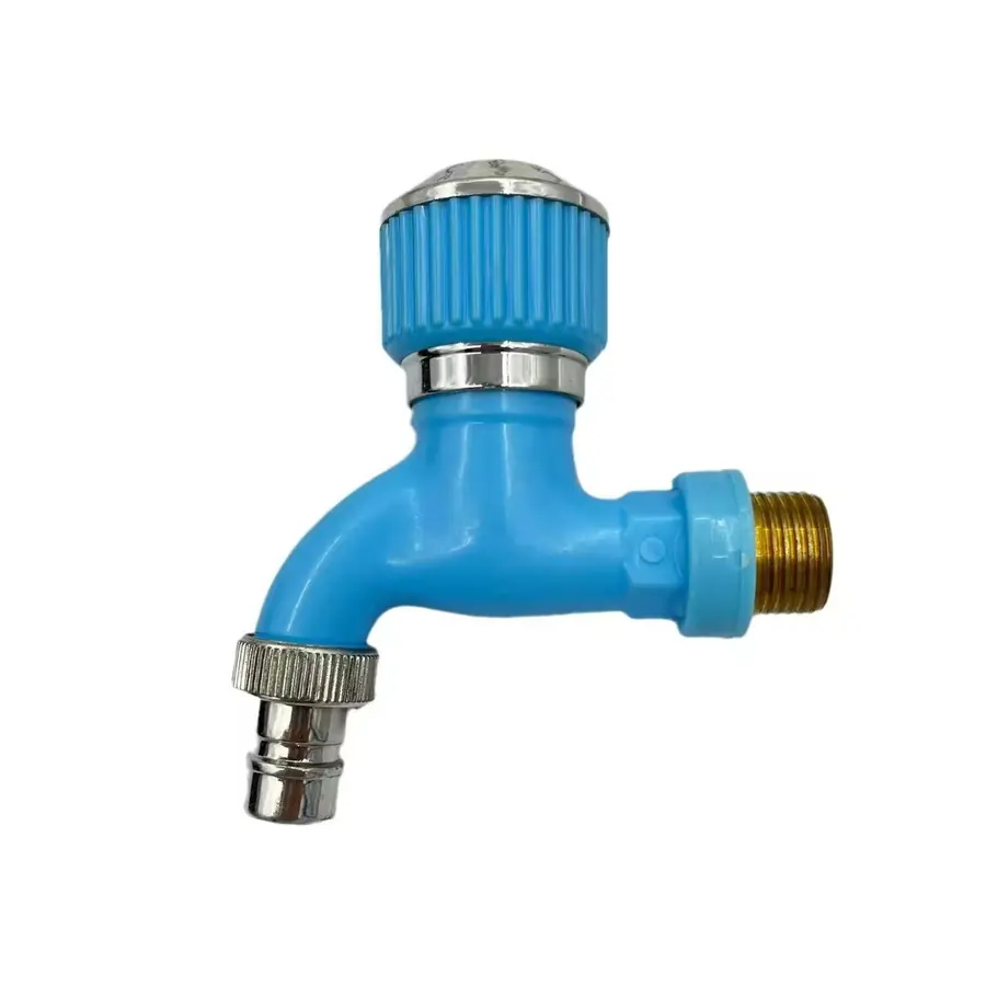 PPR Iron Connector Faucet with Spout, White Body, Electroplated Colored Round Handle and Spout (Short)