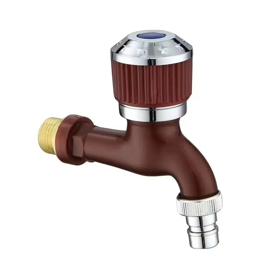 PPR Iron Connector Faucet with Spout, White Body, Electroplated Colored Round Handle and Spout (Long)