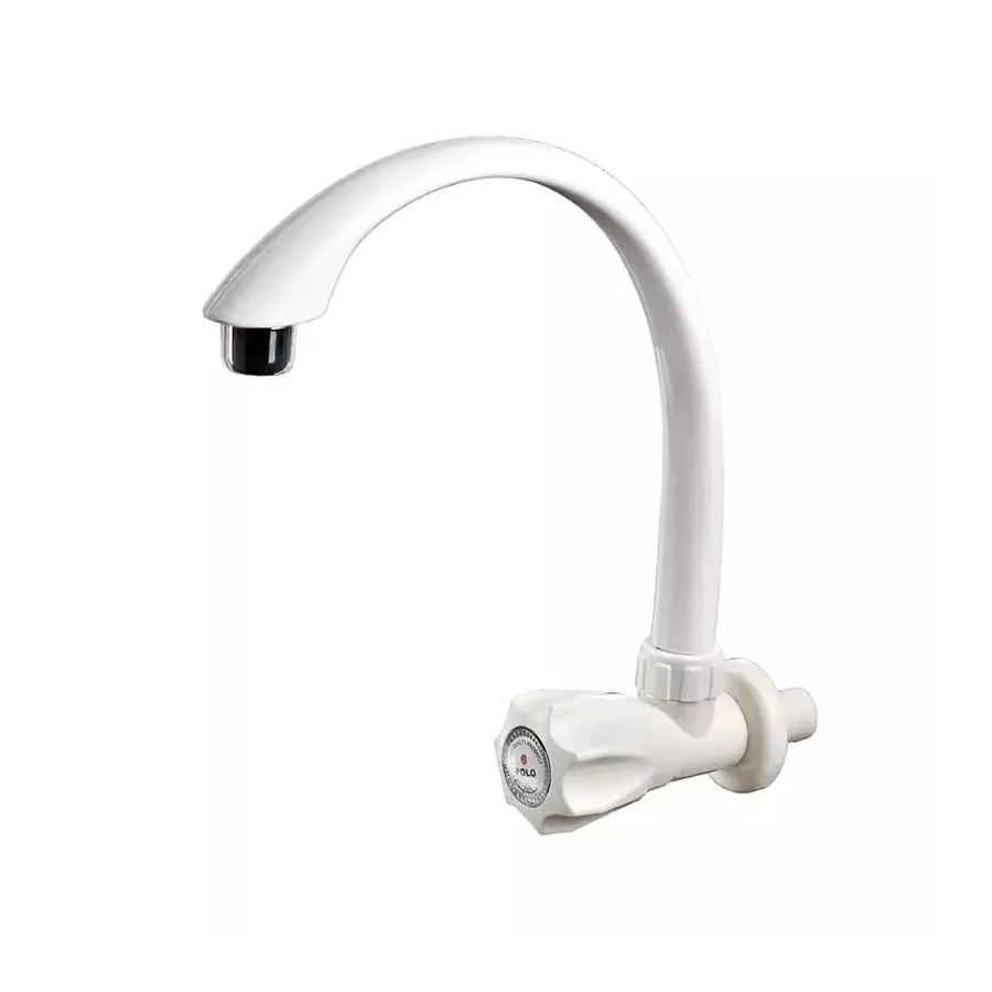 PVC Slow-Opening Faucet Flat Mouth, Long Round Handle, Porcelain White, Brand New Material